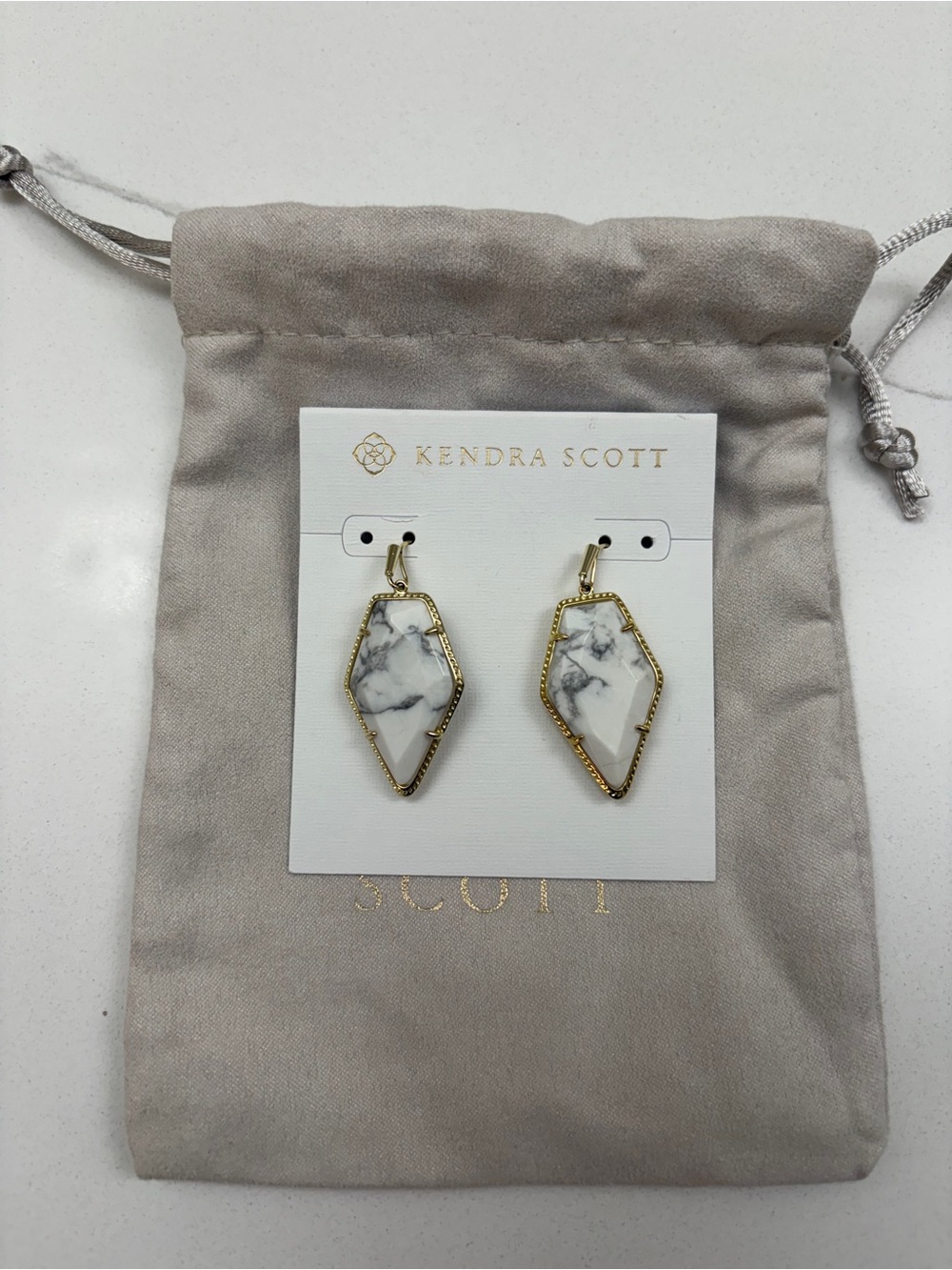 Kendra Scott White Howlite Tessa Drop Earrings with Gold Trim